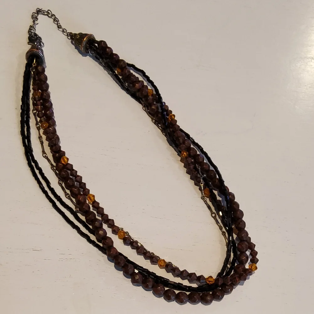 Beaded Necklace Multi Strand Boho Autumn Brown Orange Earthy Autumn Accessory